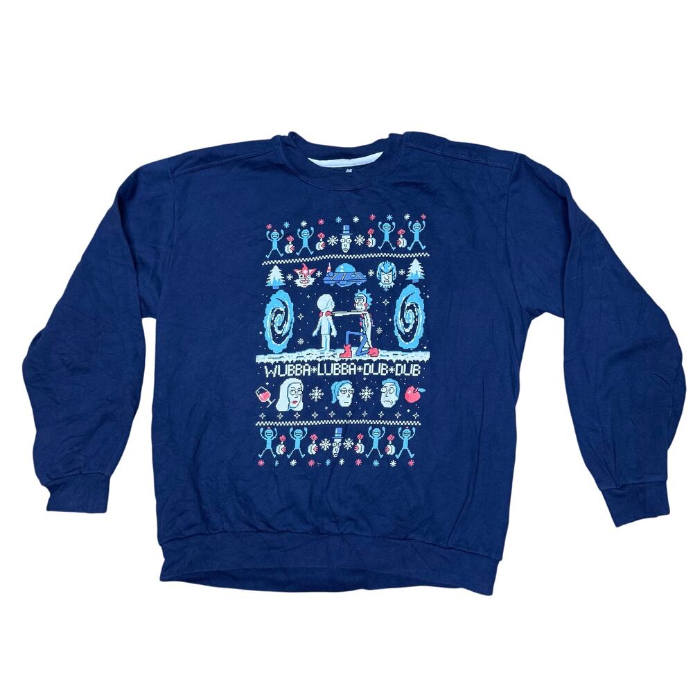 RICK AND MORTY CHRISTMAS SWEATER UGLY L LARGE & pull over crew neck